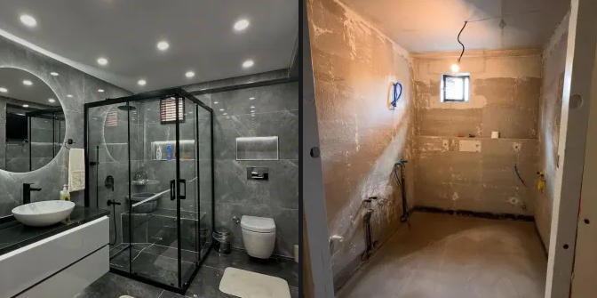 Salle de bain marbre et verre